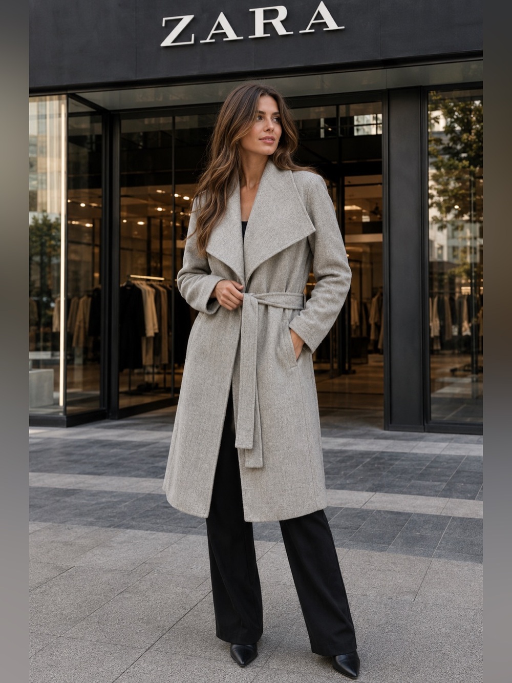 Zara Woman Hand Made Grey Wool Blend Waterfall Wrap Coat XS